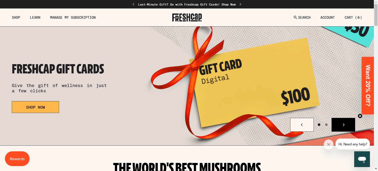 Freshcap Shopify store homepage
