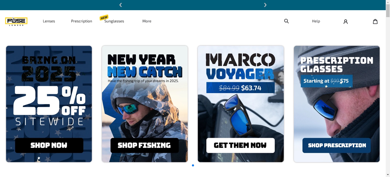 Fuse Lenses Shopify store homepage