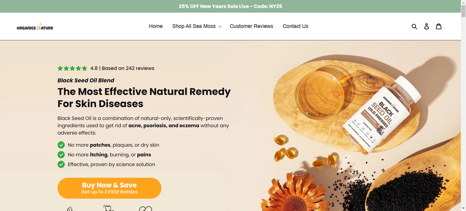 Organics Nature Shopify store homepage
